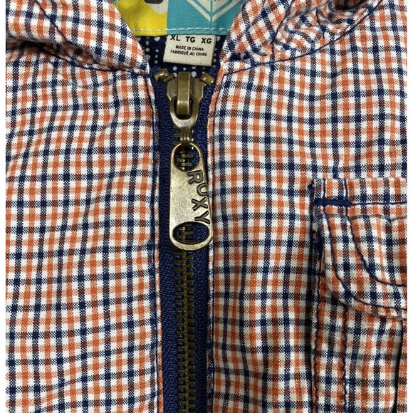 Roxy Hooded Jacket Juniors Size XL Plaid Full Zip Navy Blue Red Cinchable Tie - Picture 4 of 15